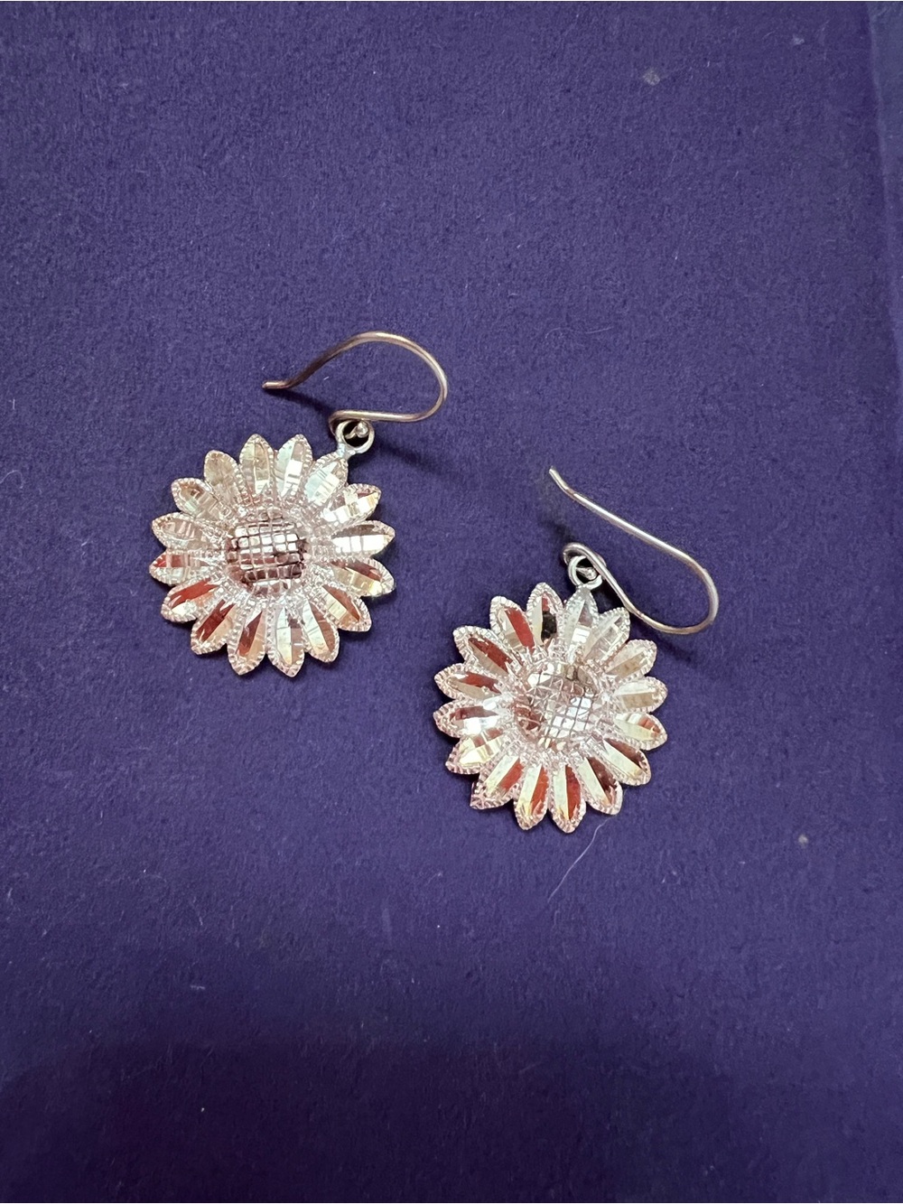 Silver Sunflower Dangle Earrings - Floral Drop Earrings